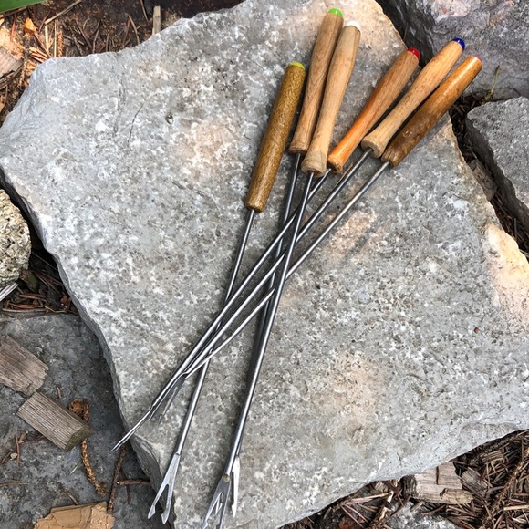 Set of Six Gently Used Fondue Forks-Wooden Handles-Vintage - Picture 4 of 13